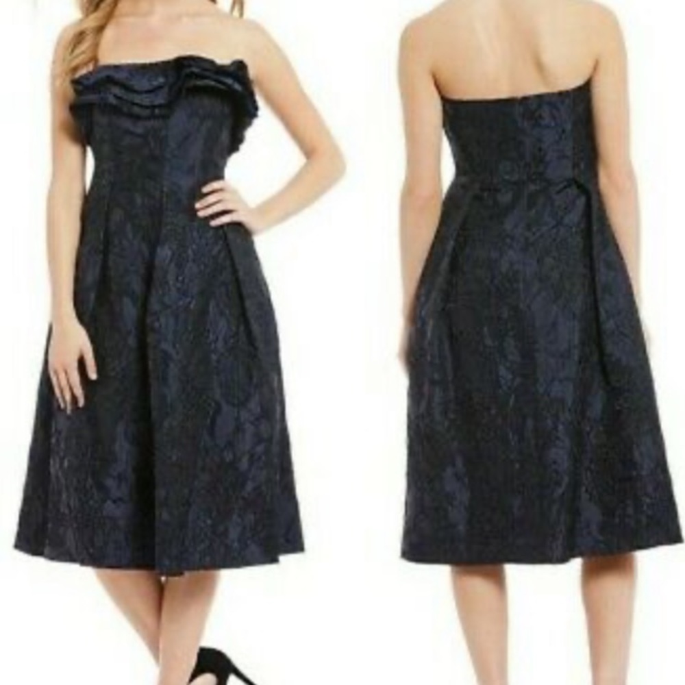 Strapless navy black Antonio Melani Jacquard Dress NWT